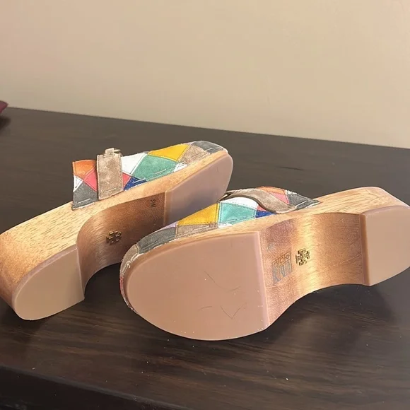 Tory Burch Jessa Multicolor Suede Clog Sandals - Picture 3 of 4